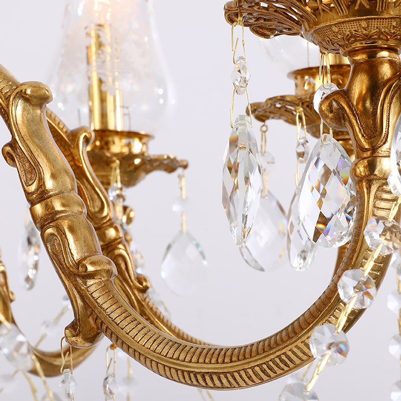 European Style Copper Luxury Lighting Hanging Lights Lamps Crystal Glass Chandelier Modern