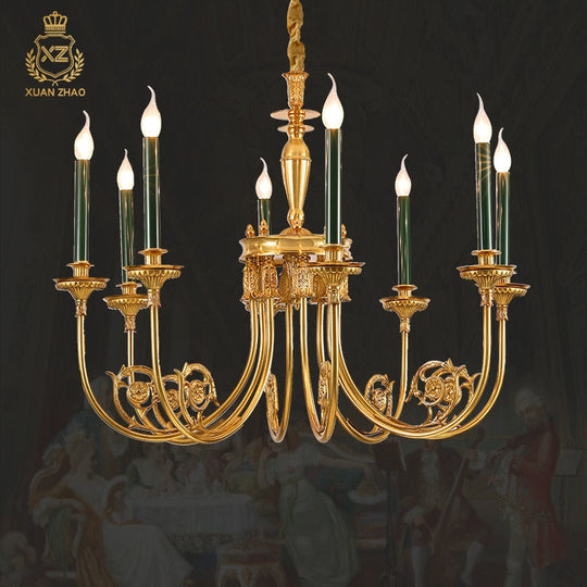 Classic Brass Lamp Green Candle Holder Lights Chandelier European Pendant For Dining Table