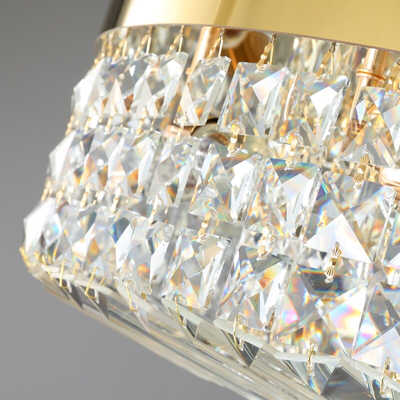 Modern Round Crystal Golden Ceiling Lamp - Stainless Steel Led E14 Luminaire For Dining Room