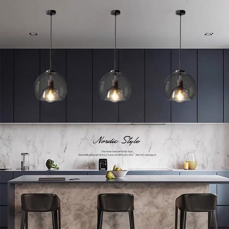 American Vintage Smoke Gray Glass Pendant Lights Minimalist Dining Room Counter Nordic Led Loft