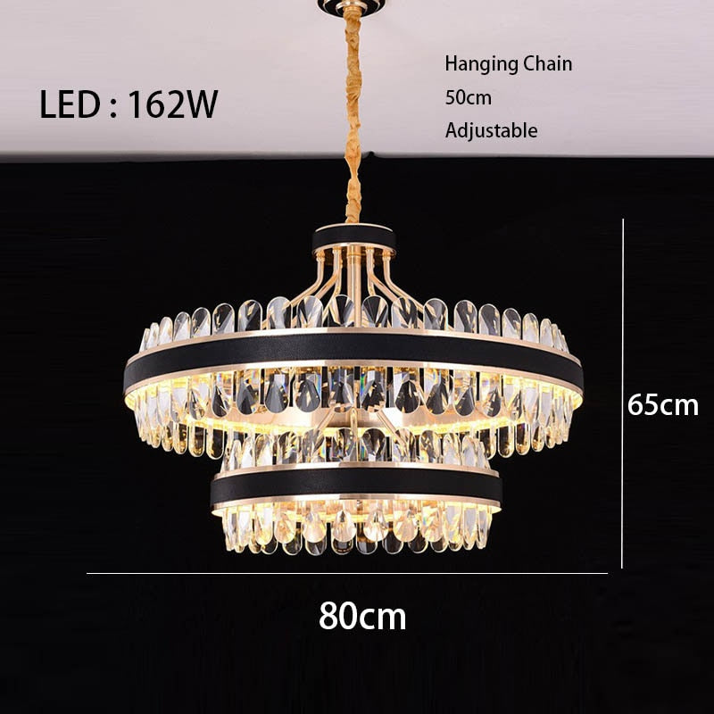 Crystal Dimmable Led Light Ceiling Chandeliers Black Leather Luxury Lustres Round Hanging Lamps