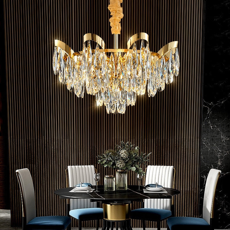 Dimmable Lights Led Ceiling Chandelier New Lustres Luxury Gold Hanging Lamps Crystal Home Decor