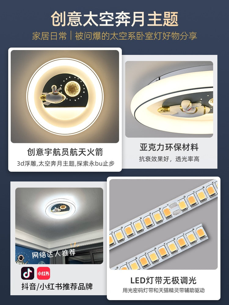 Modern Simple Led Ceiling Lamp Kids Room Chandelier B Astronaut Rocket Cartoon Bedroom Light