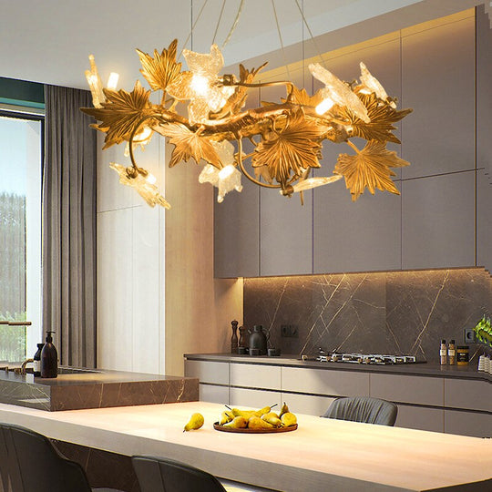 Postmodern Led Glass Chandelier Living Dining Room Bedroom Creative Maple Leaf Decor Pendant Lamps