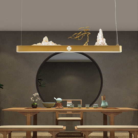 Zen Harmony: Gold Pine Landscape - Inspired Led Chandeliers For Nordic Dining Pendant Light