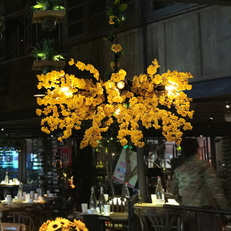 Milk Tea Shop Atmosphere Light Yellow Simulation Flower Pendant Window Decoration Lamps Bar