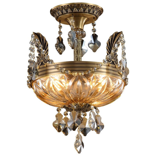 Art Deco Bronze Style Crystal Ceiling Light - Semi Flush Design For Living Room Home Decoration