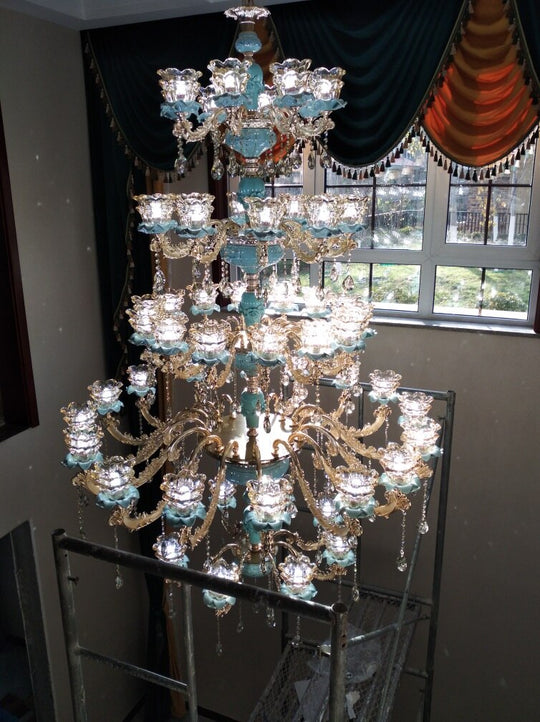 European - Style Duplex Building Chandelier Crystal Lamp Living Room Hotel Ceramic Three - Story