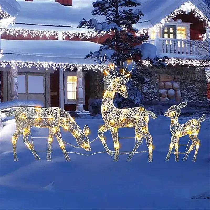 Iron Art Elk Deer Christmas Garden Decoration With Led Light Glowing Glitter Reindeer Xmas Home