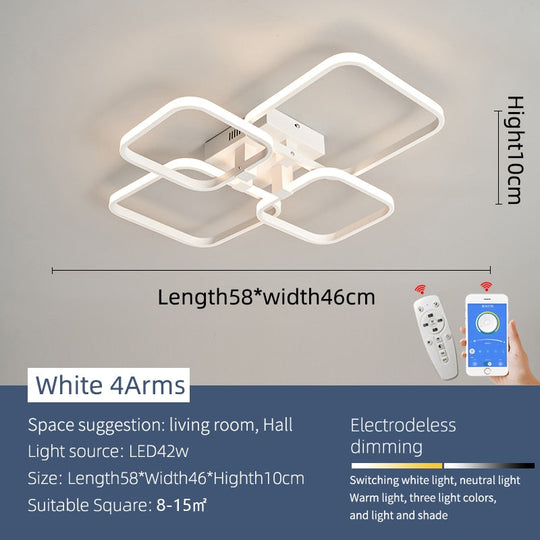 Modern Led Chandelier For Living Room Bedroom Study 90 - 260V Indoor Chandelier Fixtures Square