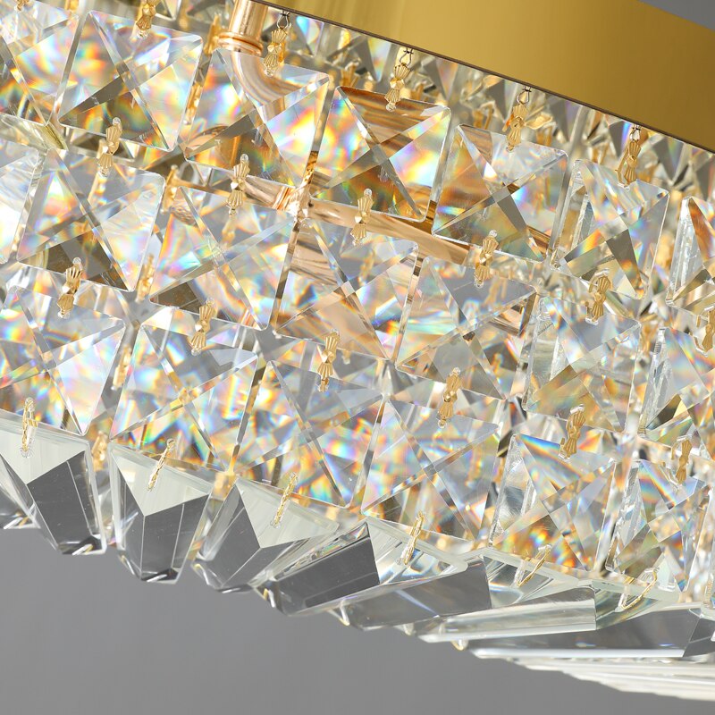 Modern Round Crystal Golden Ceiling Lamp - Stainless Steel Led E14 Luminaire For Dining Room