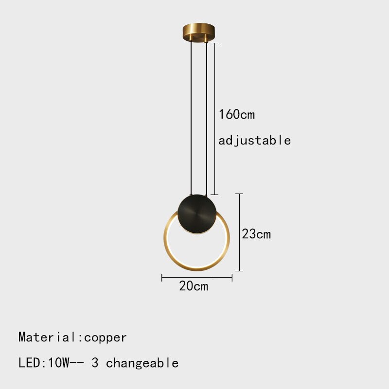 Minimalist Led Pendant Lights Copper Ring Bedsdie Foyer Aisle Lighting Fixtures Adjustable Wire