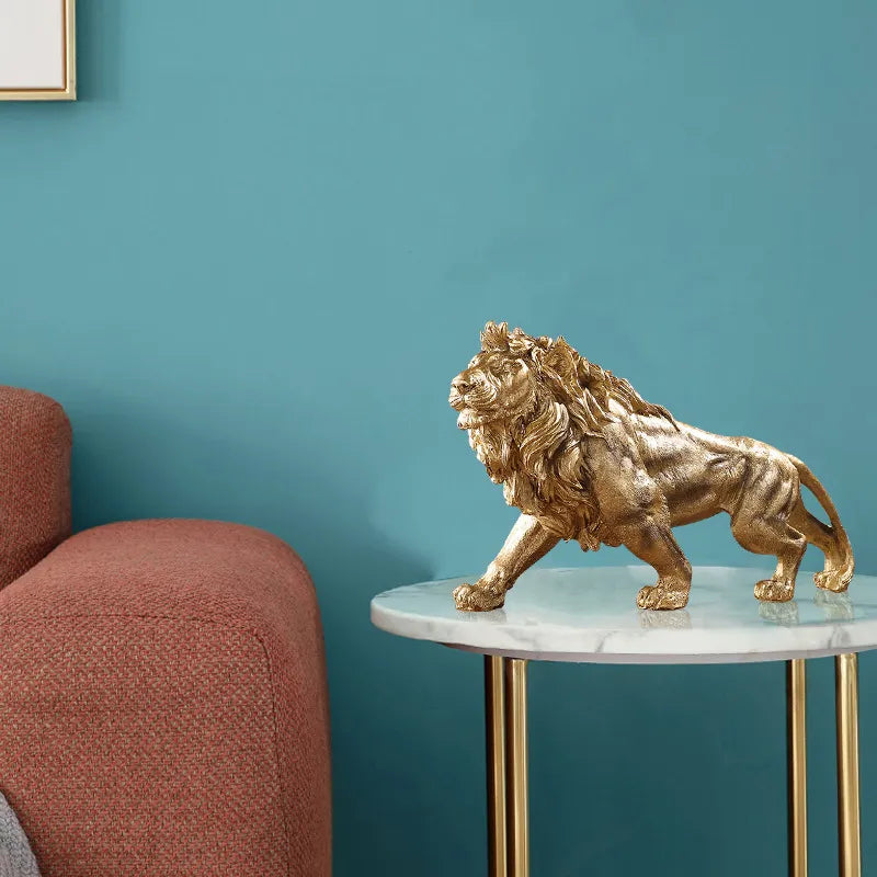 Golden Lion King Resin Ornament Home Office Desktop Animal Statue Decoration Accessories Living