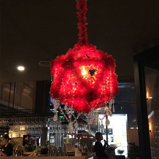 Pastoral Simulation Red Rose Plant Pendant Light Net Creative Bar Grill Hotel Box Dining Chandelier