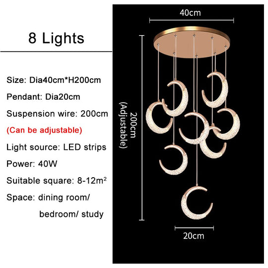 Modern Moon Chandelier Gold Luxury Living Room Ceiling Crystal Lamp For Decortion Villa Staircase