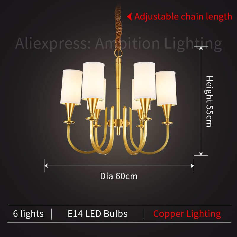 Refined Copper Elegance: Classic American Country - Style Chandelier For Living Spaces 6 Heads /