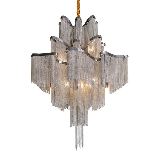 Liana - Modern Chandelier For Living Room Tassel Aluminum Chain Round Silver Lights Bedroom Hanging