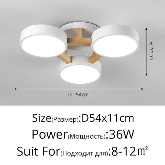 Nordic Style Decorative Wood Art Led Ceiling Light For Living Room B White 3 Heads 36W / Warm White