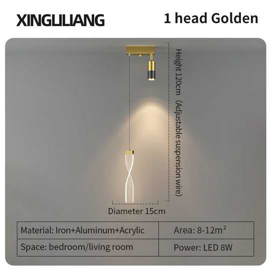 Bedside Chandelier Background Wall Home Decoration Bedroom Golden Pendant Light With Spotlight 1D