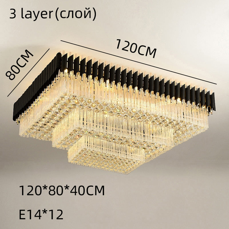 Luxury Rectangular Crystal Ceiling Lamp - Dazzling Large - Scale Lighting For Elite Living Rooms &