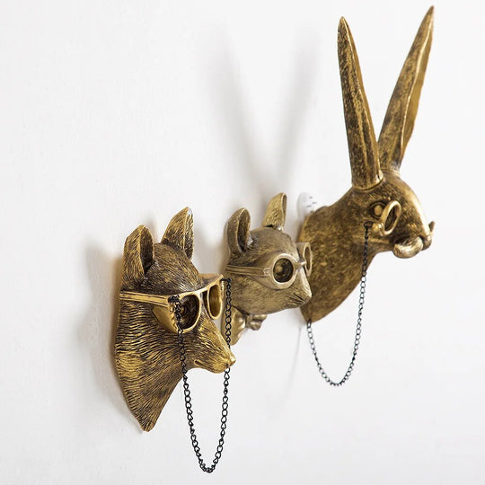 Antique Bronze Resin Animal Pendant Golden Deer Head Wall Storage Hook Up Background Accessories