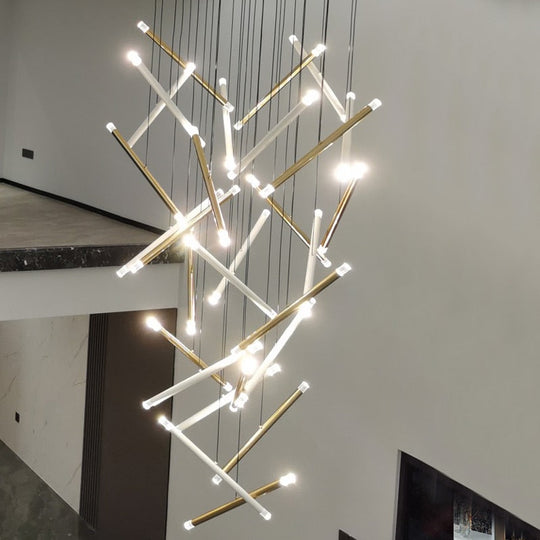 Modern Led Chandelier For Staircase Living Room Creative Tube Design Lamp Gold Chrome Black Luxury