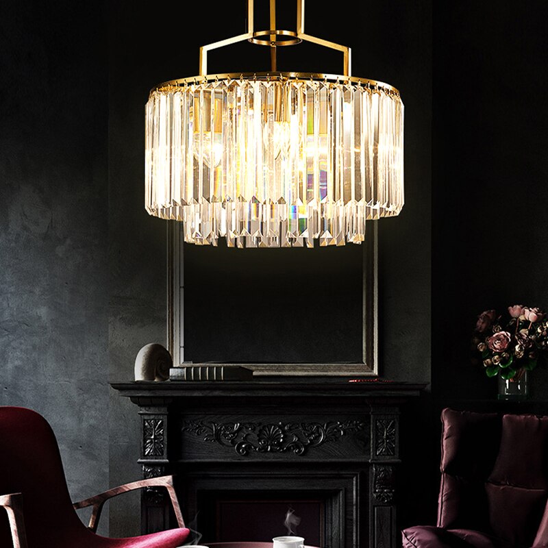 Copper Crystal Grandeur: Rectangular Led Chandeliers For Dining Tables Chandelier