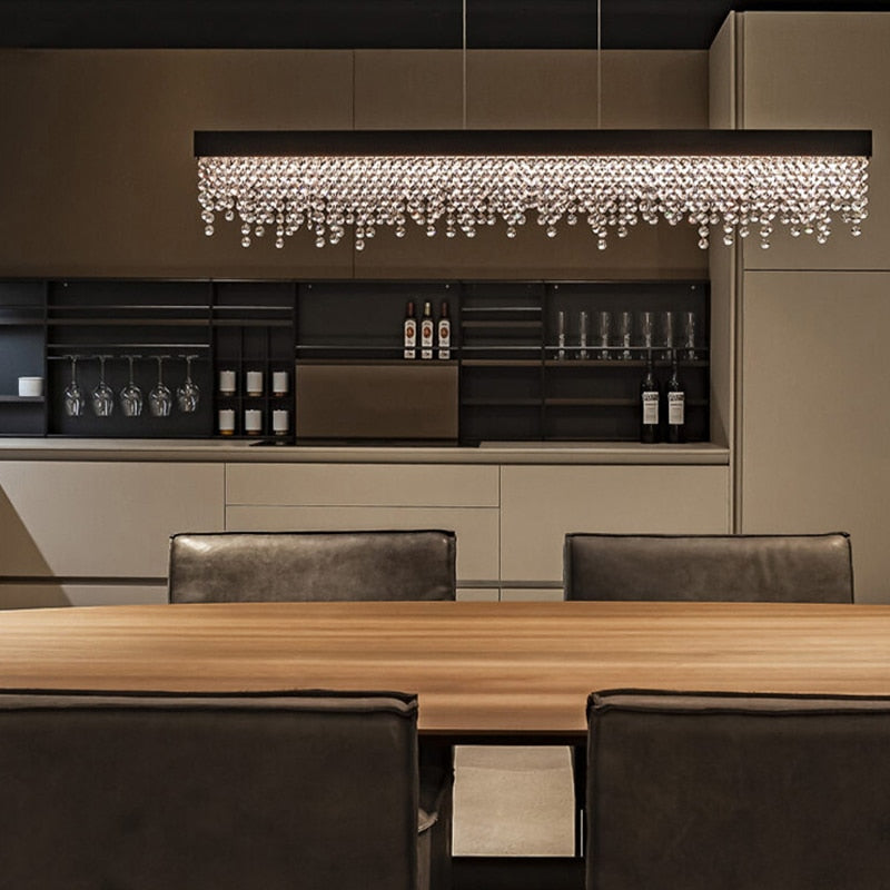 Modern Luxury Chandelier For Dining Room Kitchen Island Long Hanging Led Lamp Gold Chrome Black