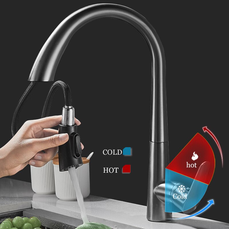 Single Handle Hole Pull Out Spray Brass Kitchen Sink Faucet Mixer Cold Hot Water Taps Torneira