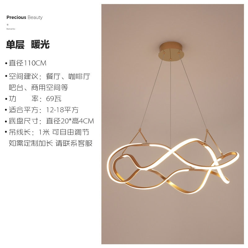 Nordic Luxury Gold Lustre Ring Led Decorative Pendant Lights Modern Simple Hanging Lamp Living Room