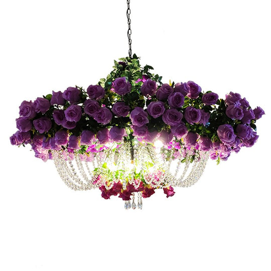 Theme Restaurant Pendant Light Balcony Simulation Crystal Chain Flower Chandelier Milk Tea Shop