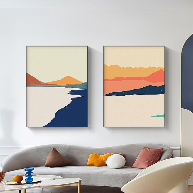 Modern Nordic Abstract Landscape Wall Art: Scandinavian Posters And Prints Painting