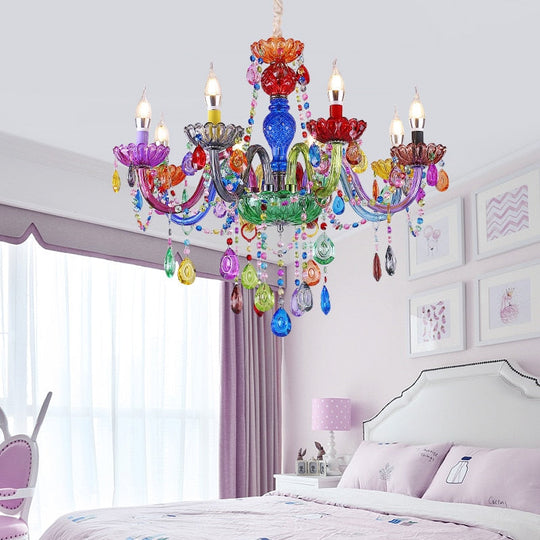 Handmade Candy Color European Chandelier - Creative Multi - Colored Crystal Fixture For Restaurants