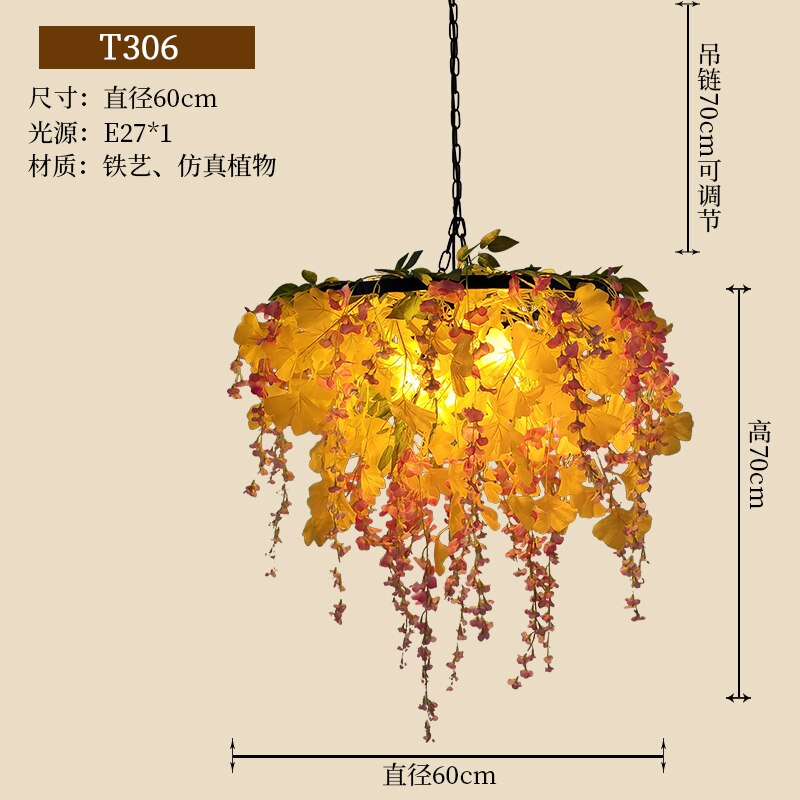 Industrial Wind Simulation Green Plant Maple Leaf Pendant Light Theme Hotel Restaurant Storefront