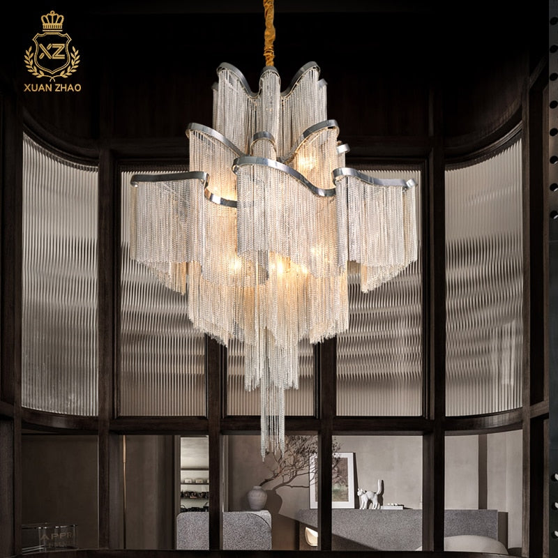 Liana - Modern Chandelier For Living Room Tassel Aluminum Chain Round Silver Lights Bedroom Hanging