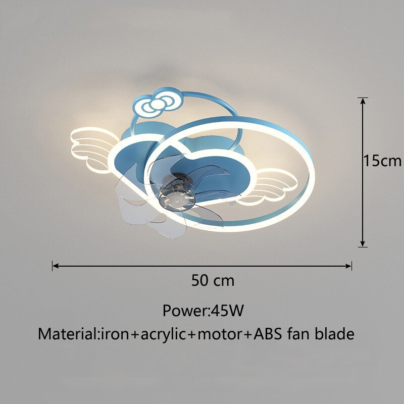 Heart Girls Room Ceiling Lamp With Fan For Bedroom Kids Led Cute Light Princess Lighting Blue /