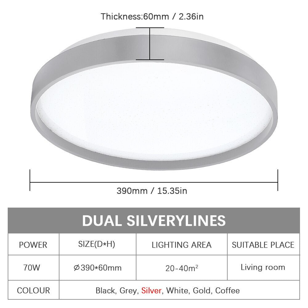 Led Ceiling Lighting 70W Lamp Modern Chandeliers For Living Room Bedroom Silver Light