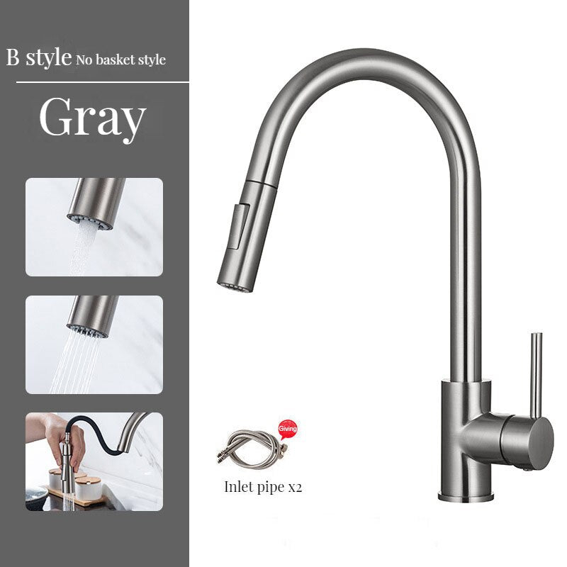 Brass Kitchen Faucets Pull Out Spout Mixer Taps Hot Cold Water Accessories Deck Mounted Stream