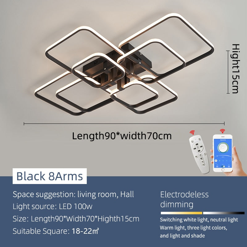 Modern Led Chandelier For Living Room Bedroom Study 90 - 260V Indoor Chandelier Fixtures Sqaure