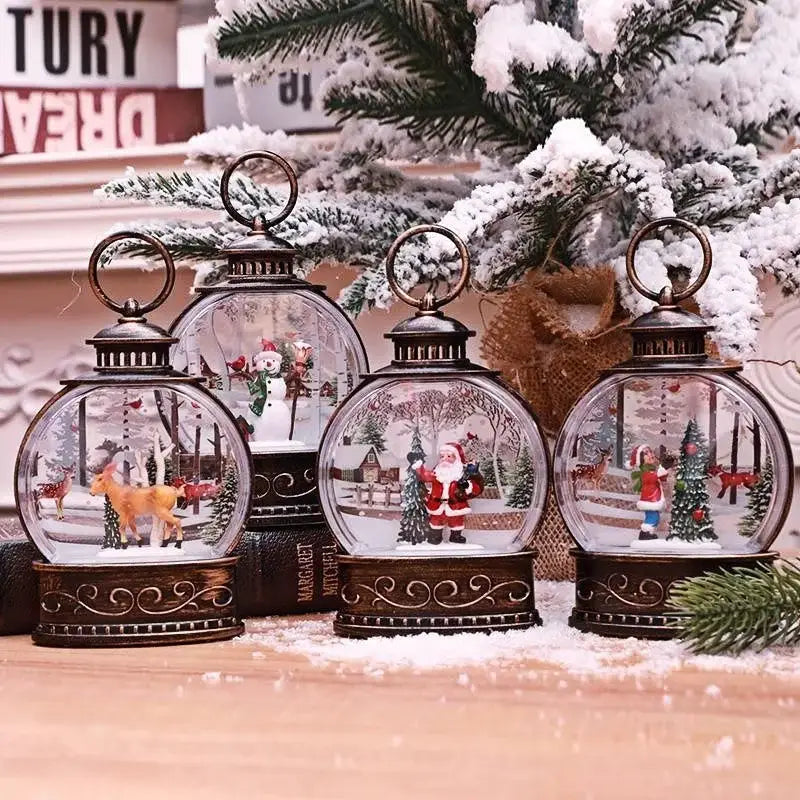 Lighted Christmas Snow Globe Lantern Battery Operated Led Night Light With Hook Tree Ornaments Gift