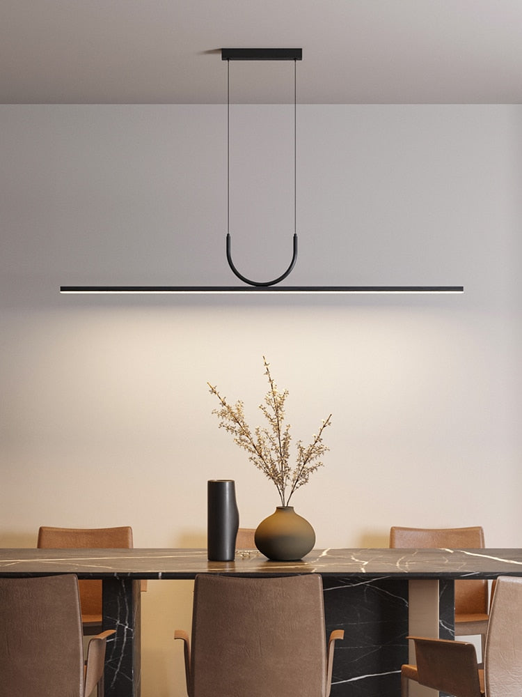 Modern Simple Led Chandelier Black/White Dining Room Kitchen Island Long Pendant Lamp Restaurant