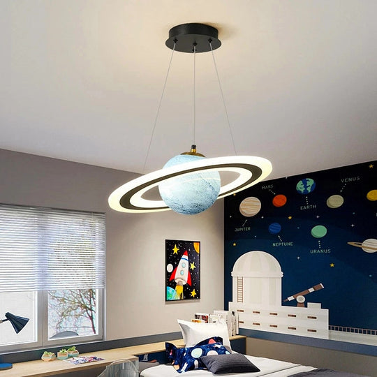 Acrylic Planet Pendant Light Children Room Space Star Led Hanging Lamp Retro Earth Ball Home Decor