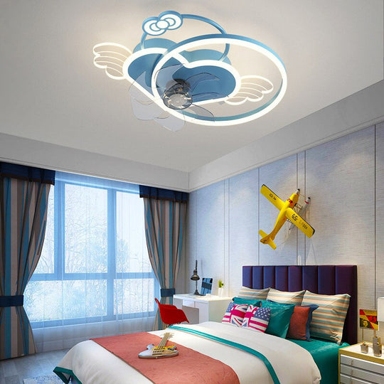 Heart Girls Room Ceiling Lamp With Fan For Bedroom Kids Led Cute Light Princess Lighting