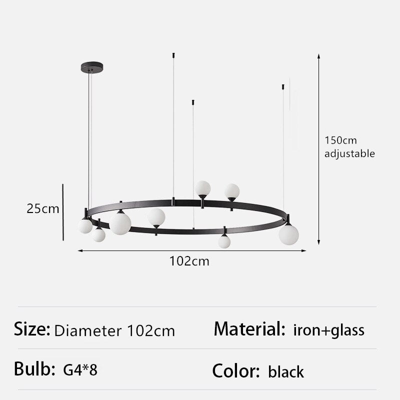 New Style Parlor Chandelier Black Ring White Glass Wire Adjustable Dining Room Bedroom Minimalist