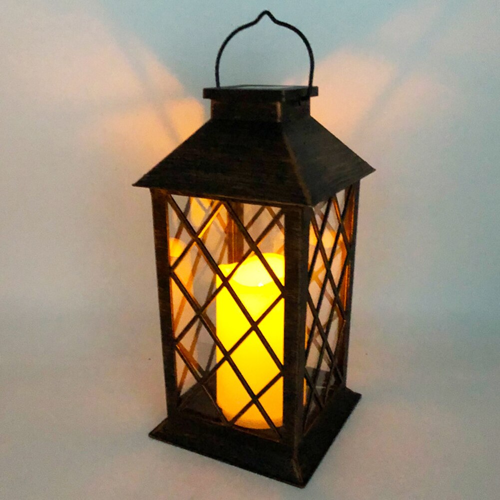Retro Solar Powered Lamp Hanging Lanterns Warm Light Hollow Lights With Handle Outdoor Garden