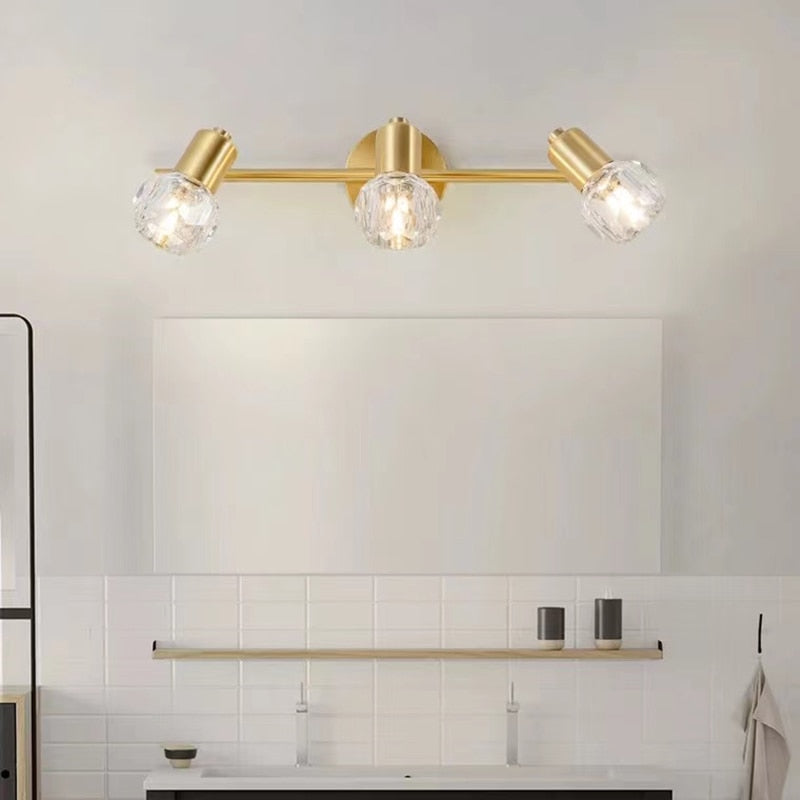 Modern Copper Crystal Mirror Light Luxury Gold Simple Bathroom Toilet Washstand Vanity Lamp Bedroom