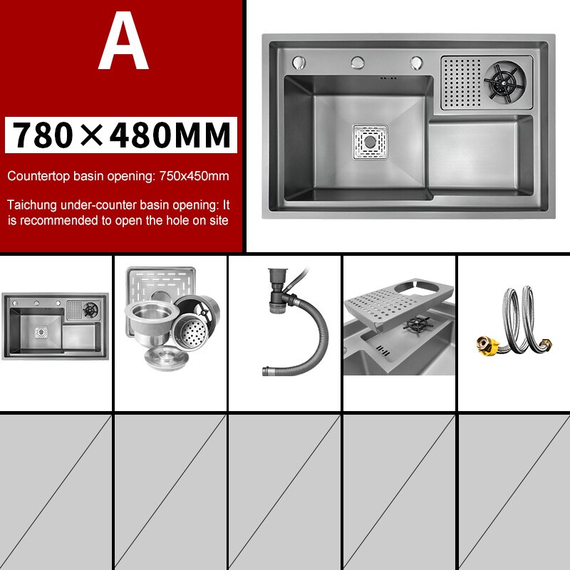 Grey Drop In Kitchen Sink Workstation Undermount Single Bowl 304 Stainless Steel With Drain Basket