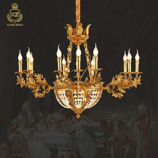 Duchess - European Rococo Style Lustre Vintage Solid Brass Gold Chandelier Chandelier