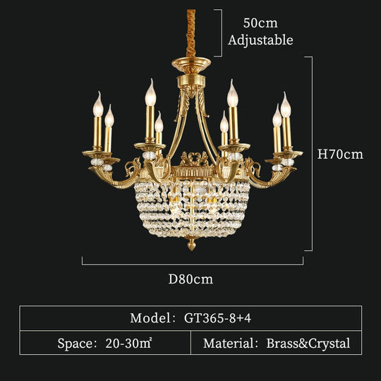 Arcadia - European Brass Luxury Gold Hanging Lighting Led Crystal Chandelier For Living Room And