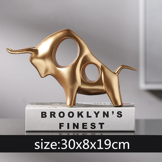 Golden Bull Sculpture: Abstract Resin Decor With European Flair Gold - B Items